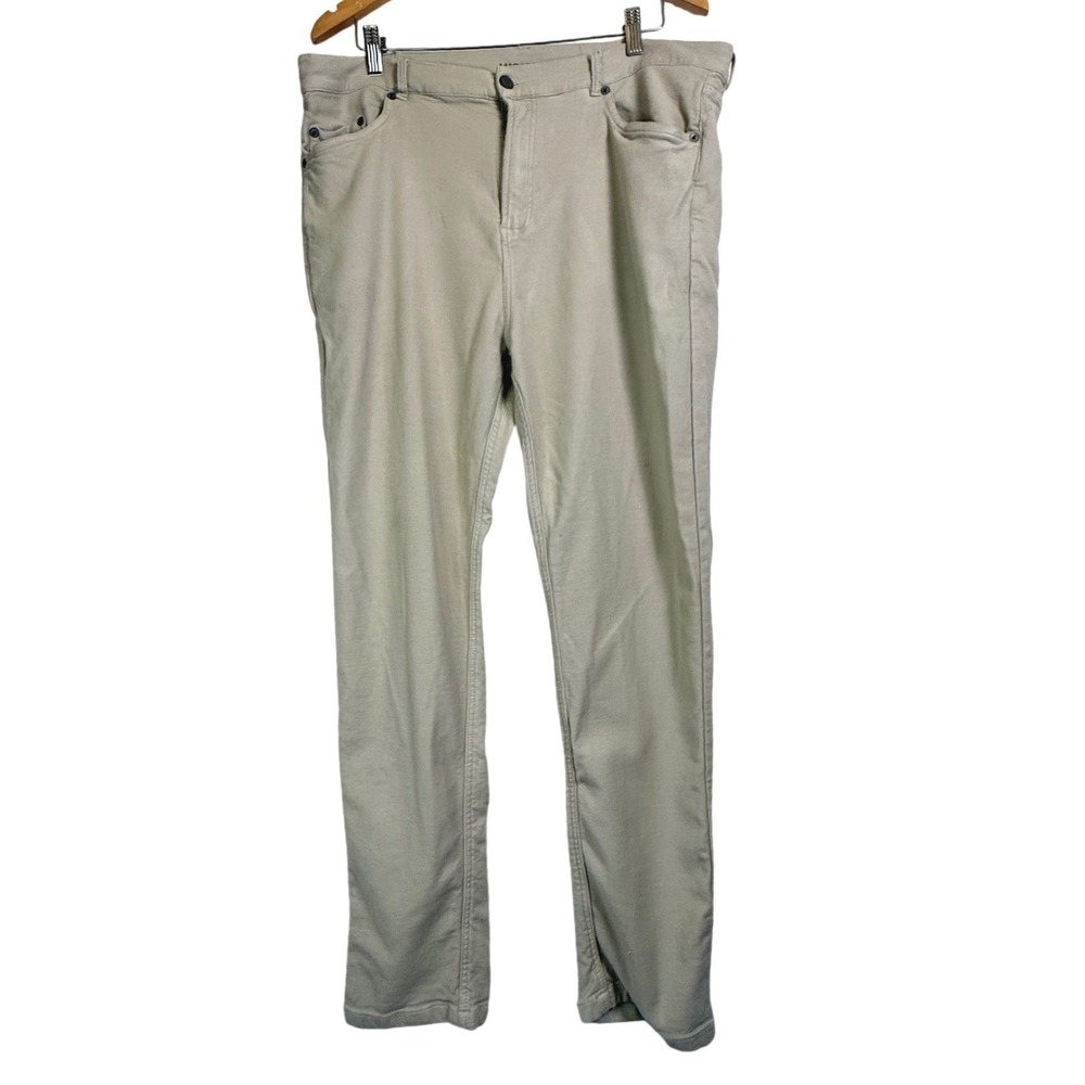 Magaschoni Mens Size 38x34 Beige 5-Pocket Straight Leg Stretch Pants Cotton